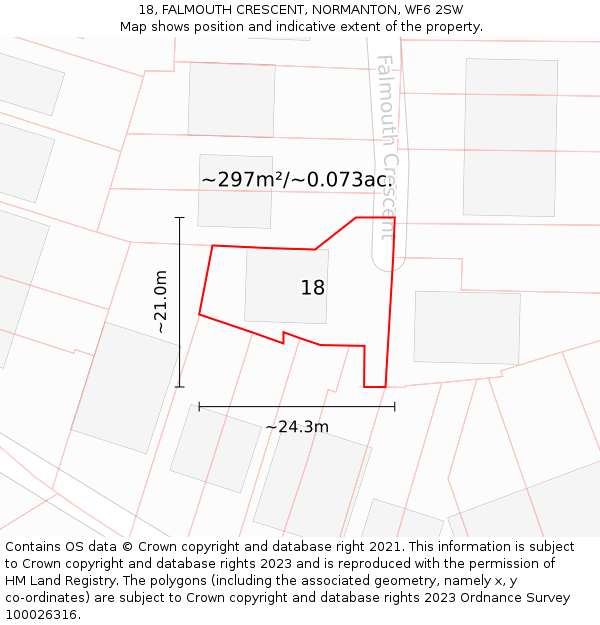 18, FALMOUTH CRESCENT, NORMANTON, WF6 2SW: Plot and title map