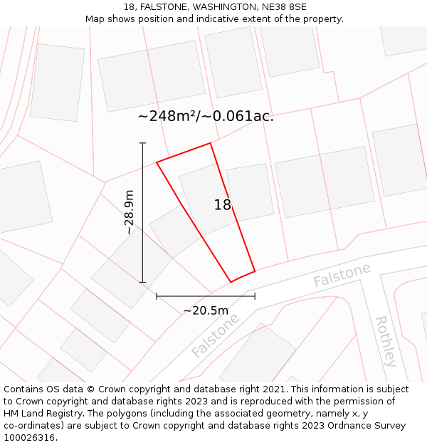 18, FALSTONE, WASHINGTON, NE38 8SE: Plot and title map