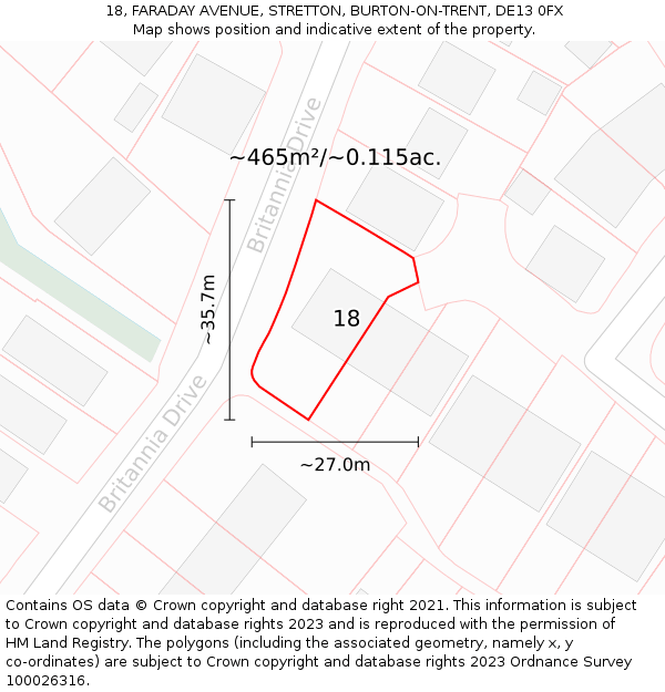 18, FARADAY AVENUE, STRETTON, BURTON-ON-TRENT, DE13 0FX: Plot and title map