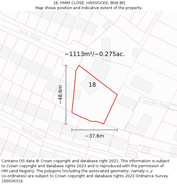18, FARM CLOSE, HASSOCKS, BN6 8PJ: Plot and title map