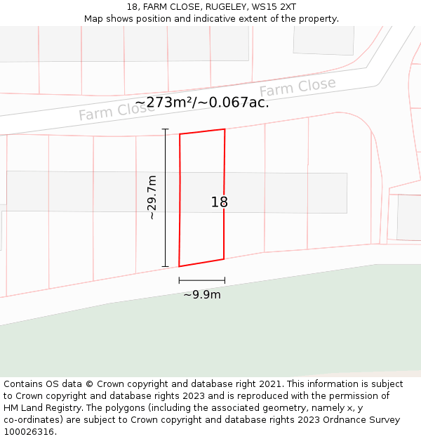18, FARM CLOSE, RUGELEY, WS15 2XT: Plot and title map