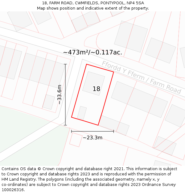 18, FARM ROAD, CWMFIELDS, PONTYPOOL, NP4 5SA: Plot and title map