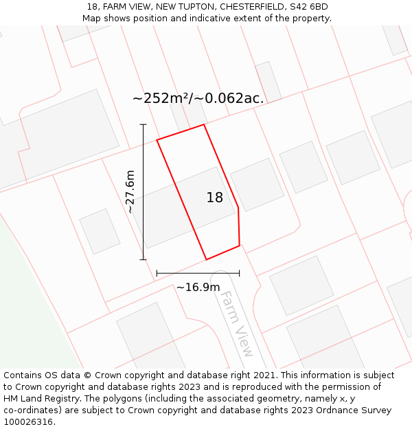 18, FARM VIEW, NEW TUPTON, CHESTERFIELD, S42 6BD: Plot and title map