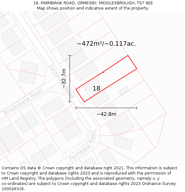 18, FARMBANK ROAD, ORMESBY, MIDDLESBROUGH, TS7 9EE: Plot and title map