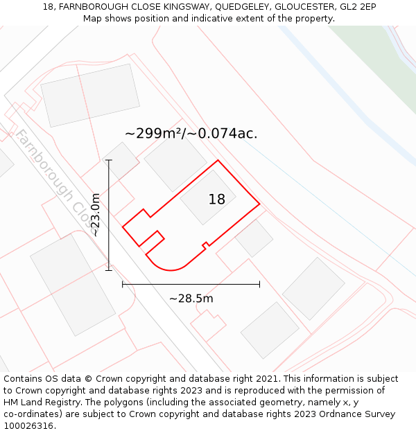 18, FARNBOROUGH CLOSE KINGSWAY, QUEDGELEY, GLOUCESTER, GL2 2EP: Plot and title map