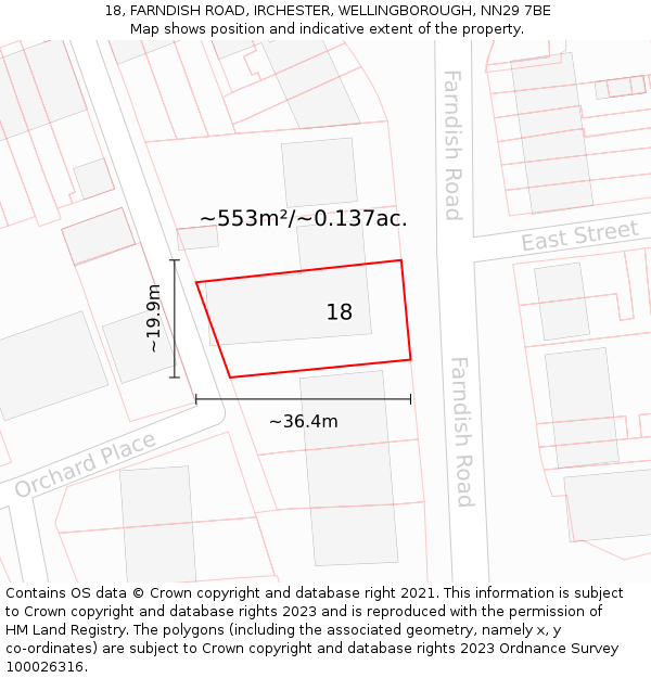 18, FARNDISH ROAD, IRCHESTER, WELLINGBOROUGH, NN29 7BE: Plot and title map