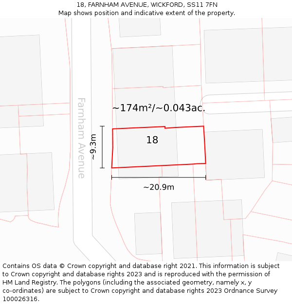 18, FARNHAM AVENUE, WICKFORD, SS11 7FN: Plot and title map