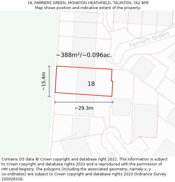 18, FARRIERS GREEN, MONKTON HEATHFIELD, TAUNTON, TA2 8PR: Plot and title map