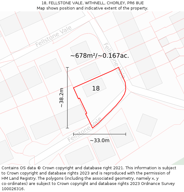 18, FELLSTONE VALE, WITHNELL, CHORLEY, PR6 8UE: Plot and title map