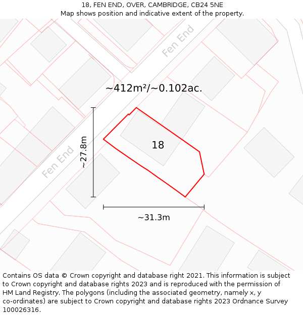 18, FEN END, OVER, CAMBRIDGE, CB24 5NE: Plot and title map