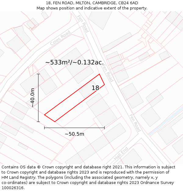 18, FEN ROAD, MILTON, CAMBRIDGE, CB24 6AD: Plot and title map
