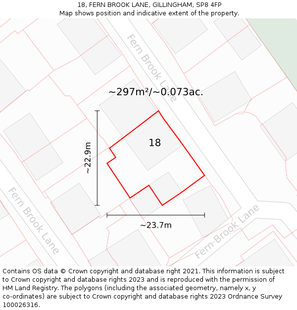 18, FERN BROOK LANE, GILLINGHAM, SP8 4FP: Plot and title map
