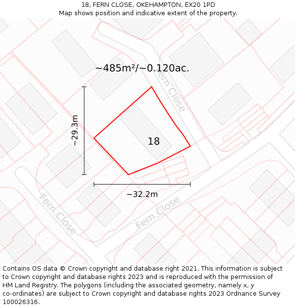 18, FERN CLOSE, OKEHAMPTON, EX20 1PD: Plot and title map