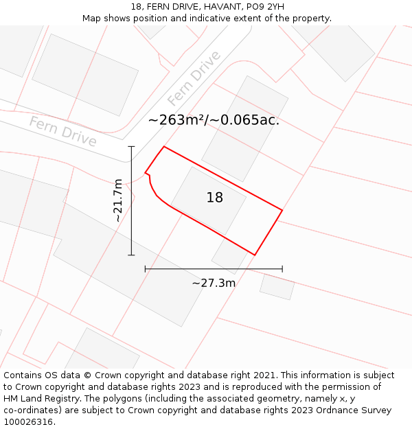 18, FERN DRIVE, HAVANT, PO9 2YH: Plot and title map