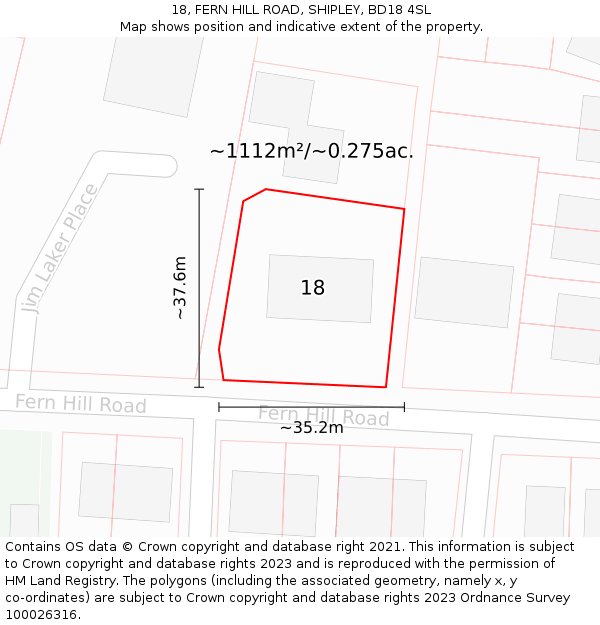 18, FERN HILL ROAD, SHIPLEY, BD18 4SL: Plot and title map