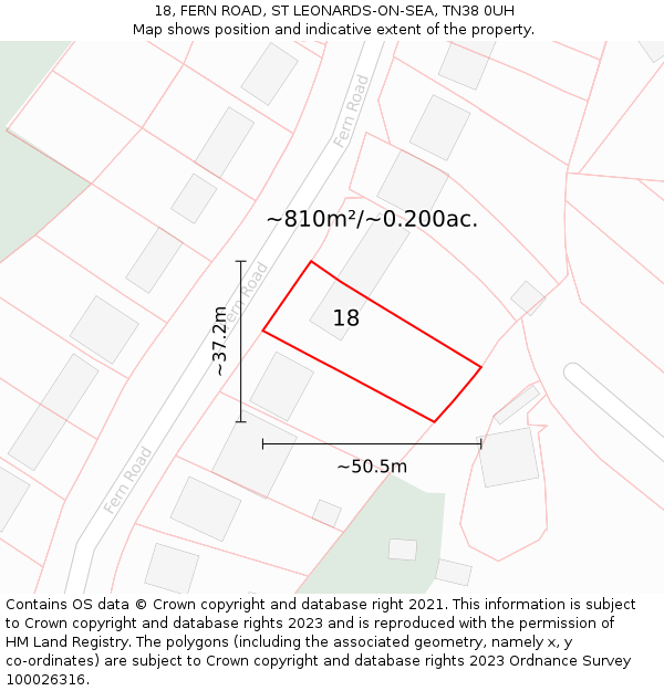 18, FERN ROAD, ST LEONARDS-ON-SEA, TN38 0UH: Plot and title map