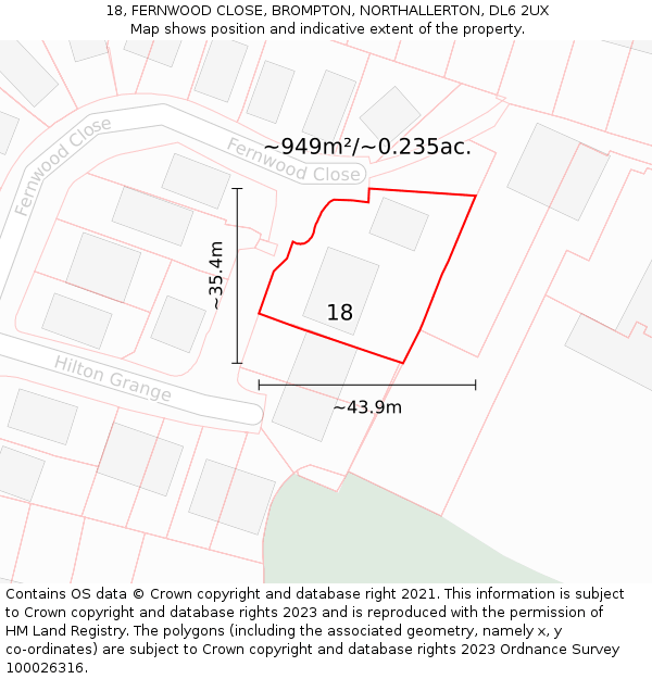 18, FERNWOOD CLOSE, BROMPTON, NORTHALLERTON, DL6 2UX: Plot and title map
