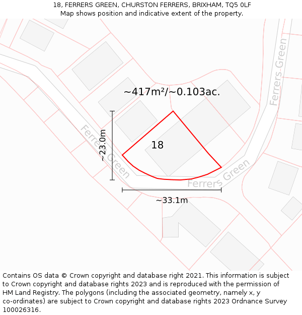 18, FERRERS GREEN, CHURSTON FERRERS, BRIXHAM, TQ5 0LF: Plot and title map