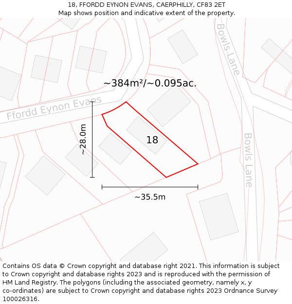 18, FFORDD EYNON EVANS, CAERPHILLY, CF83 2ET: Plot and title map