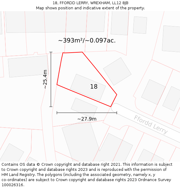 18, FFORDD LERRY, WREXHAM, LL12 8JB: Plot and title map