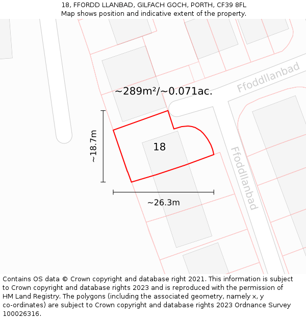 18, FFORDD LLANBAD, GILFACH GOCH, PORTH, CF39 8FL: Plot and title map