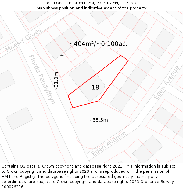 18, FFORDD PENDYFFRYN, PRESTATYN, LL19 9DG: Plot and title map