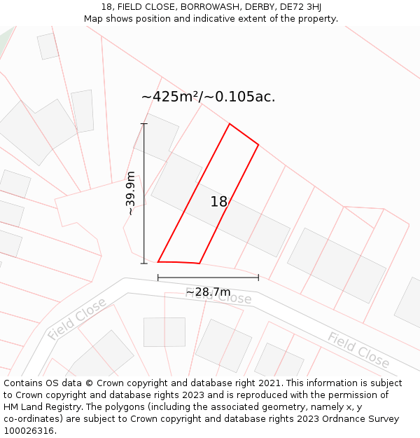 18, FIELD CLOSE, BORROWASH, DERBY, DE72 3HJ: Plot and title map