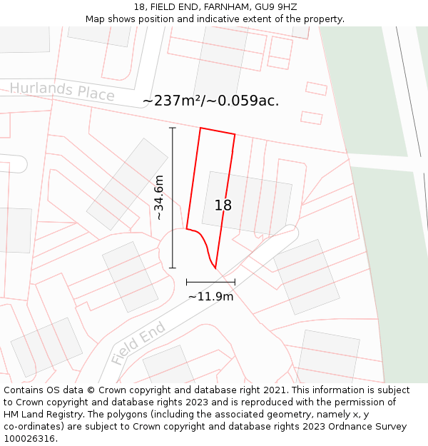 18, FIELD END, FARNHAM, GU9 9HZ: Plot and title map