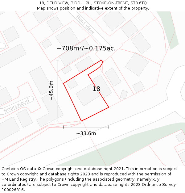 18, FIELD VIEW, BIDDULPH, STOKE-ON-TRENT, ST8 6TQ: Plot and title map