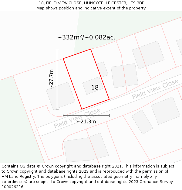 18, FIELD VIEW CLOSE, HUNCOTE, LEICESTER, LE9 3BP: Plot and title map