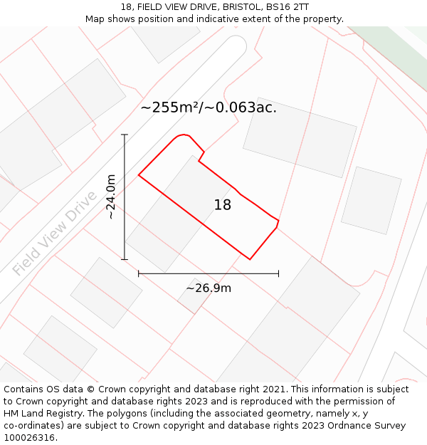 18, FIELD VIEW DRIVE, BRISTOL, BS16 2TT: Plot and title map
