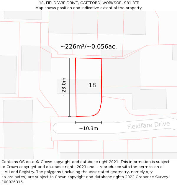 18, FIELDFARE DRIVE, GATEFORD, WORKSOP, S81 8TP: Plot and title map