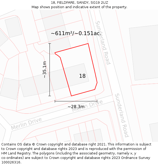 18, FIELDFARE, SANDY, SG19 2UZ: Plot and title map