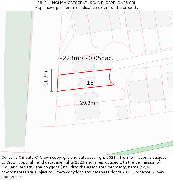 18, FILLINGHAM CRESCENT, SCUNTHORPE, DN15 8BL: Plot and title map
