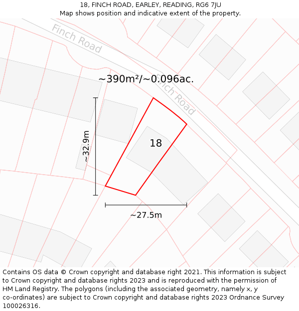 18, FINCH ROAD, EARLEY, READING, RG6 7JU: Plot and title map