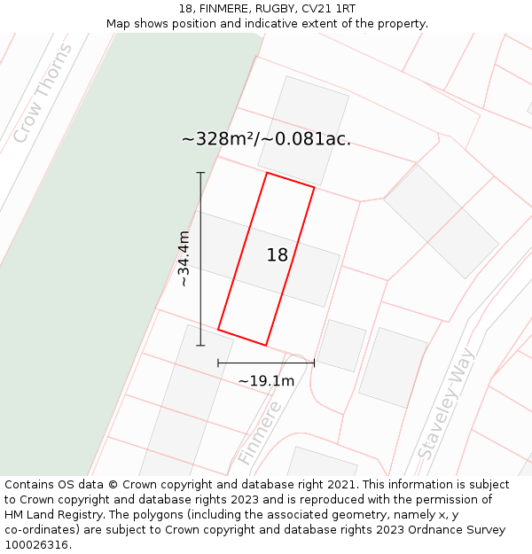 18, FINMERE, RUGBY, CV21 1RT: Plot and title map
