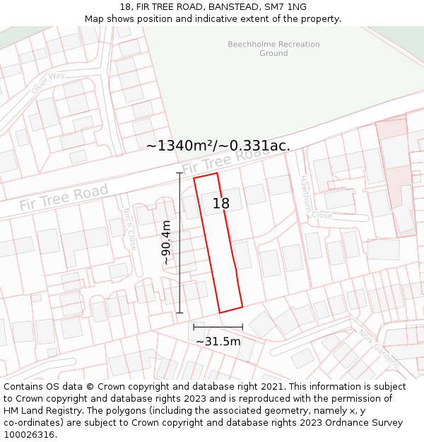 18, FIR TREE ROAD, BANSTEAD, SM7 1NG: Plot and title map