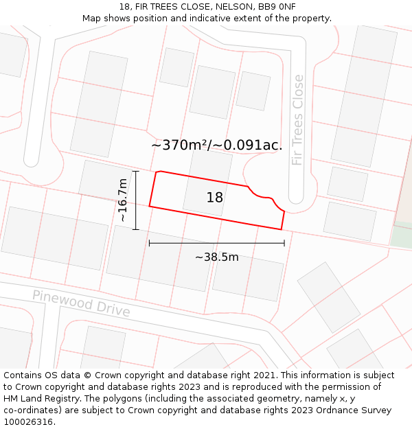 18, FIR TREES CLOSE, NELSON, BB9 0NF: Plot and title map