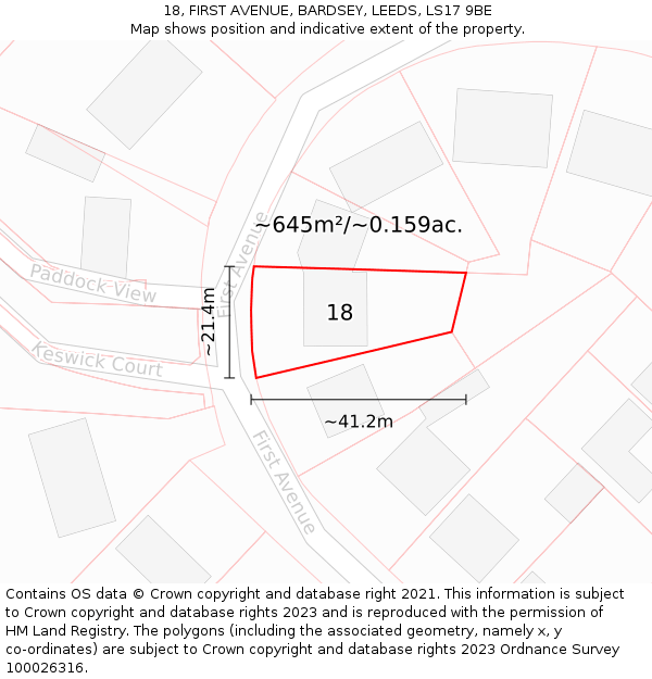 18, FIRST AVENUE, BARDSEY, LEEDS, LS17 9BE: Plot and title map