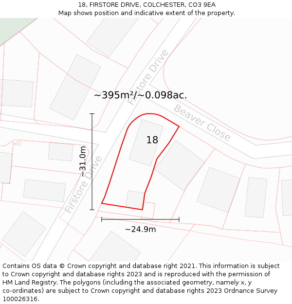 18, FIRSTORE DRIVE, COLCHESTER, CO3 9EA: Plot and title map