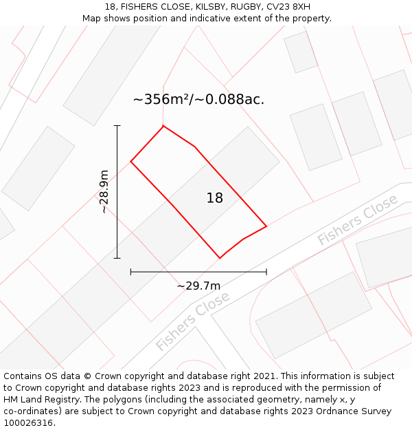 18, FISHERS CLOSE, KILSBY, RUGBY, CV23 8XH: Plot and title map