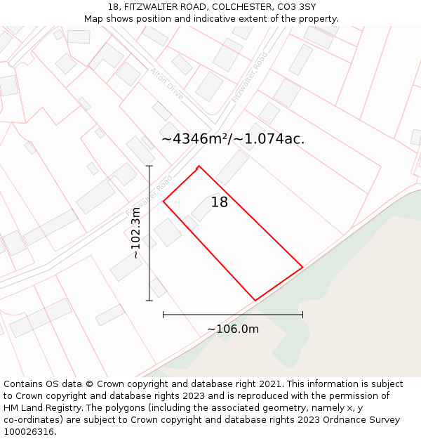 18, FITZWALTER ROAD, COLCHESTER, CO3 3SY: Plot and title map
