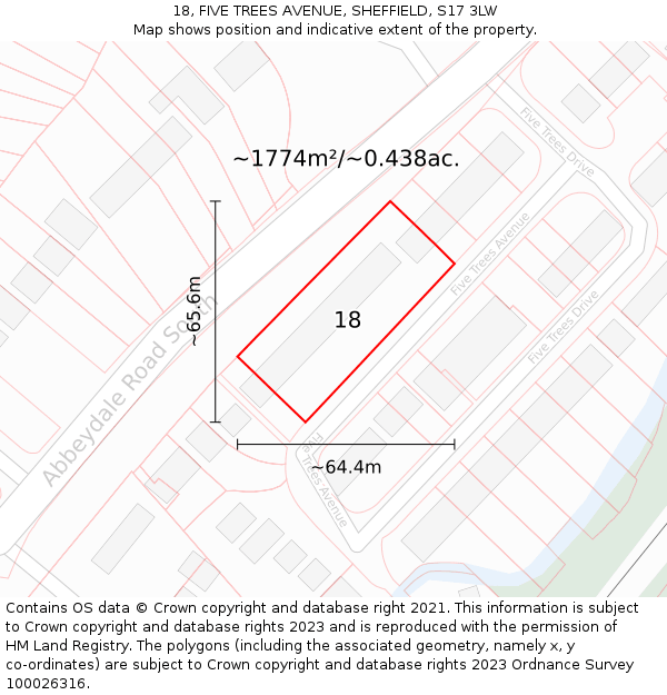 18, FIVE TREES AVENUE, SHEFFIELD, S17 3LW: Plot and title map