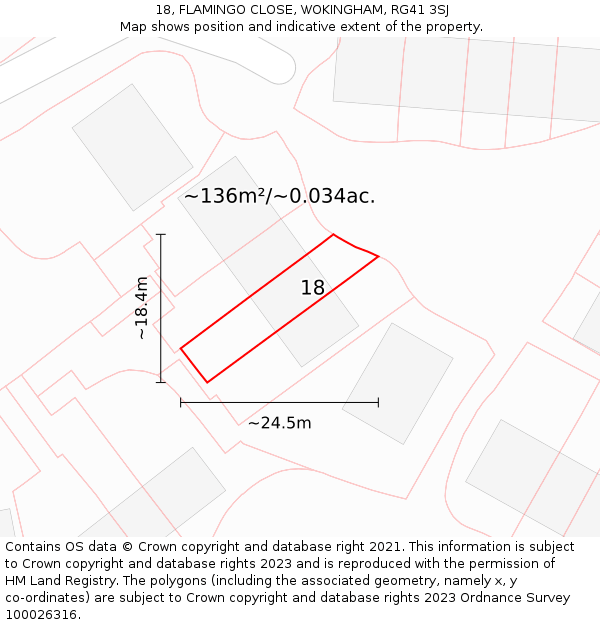 18, FLAMINGO CLOSE, WOKINGHAM, RG41 3SJ: Plot and title map