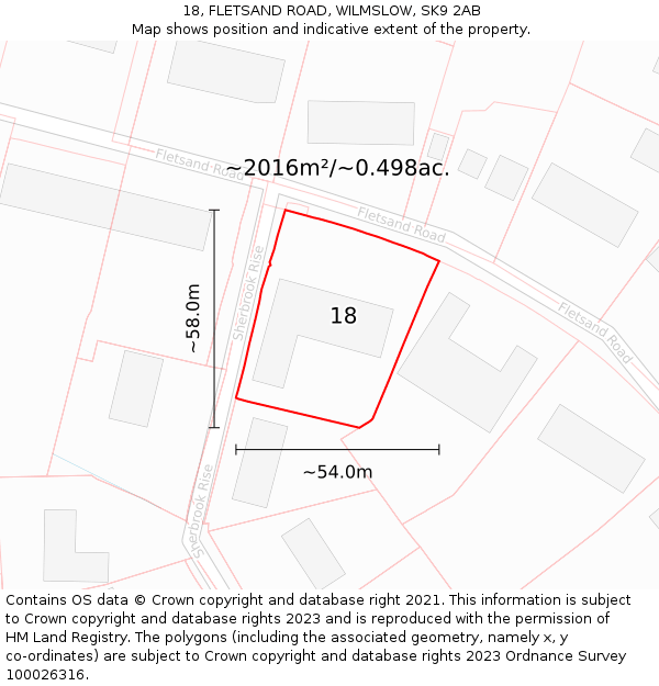 18, FLETSAND ROAD, WILMSLOW, SK9 2AB: Plot and title map