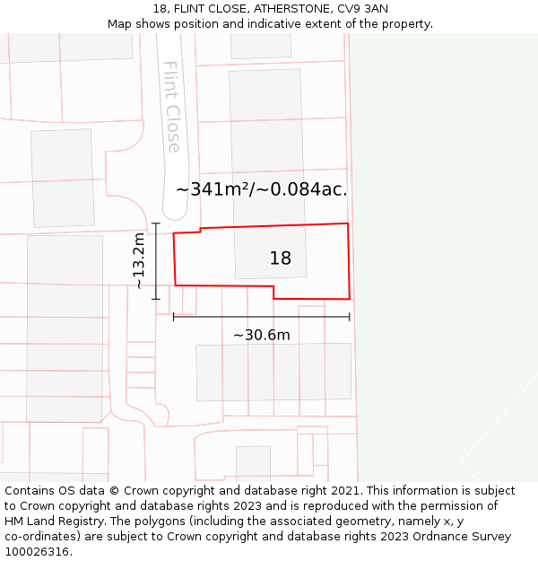 18, FLINT CLOSE, ATHERSTONE, CV9 3AN: Plot and title map