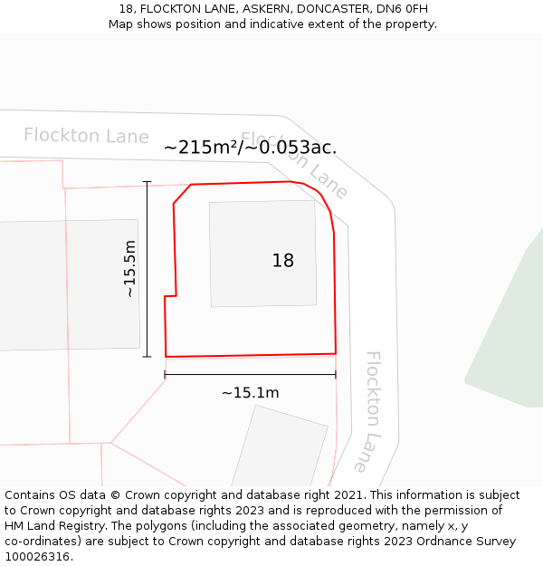 18, FLOCKTON LANE, ASKERN, DONCASTER, DN6 0FH: Plot and title map