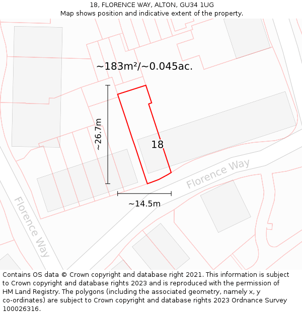 18, FLORENCE WAY, ALTON, GU34 1UG: Plot and title map