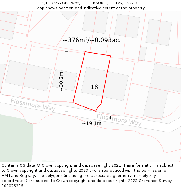 18, FLOSSMORE WAY, GILDERSOME, LEEDS, LS27 7UE: Plot and title map