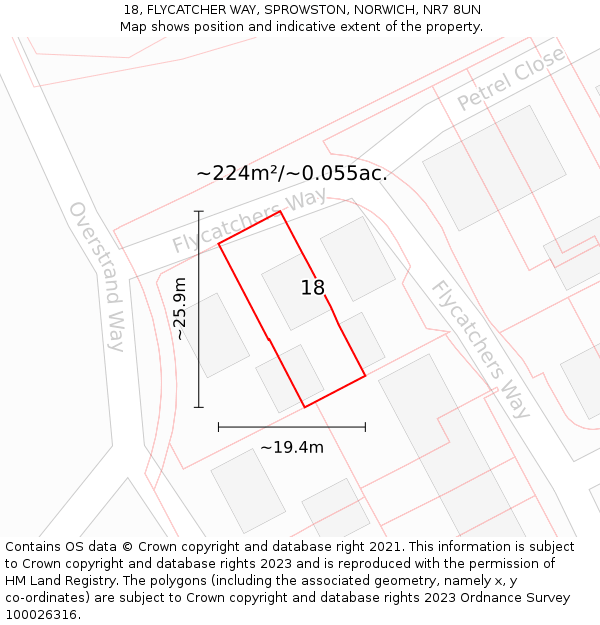 18, FLYCATCHER WAY, SPROWSTON, NORWICH, NR7 8UN: Plot and title map